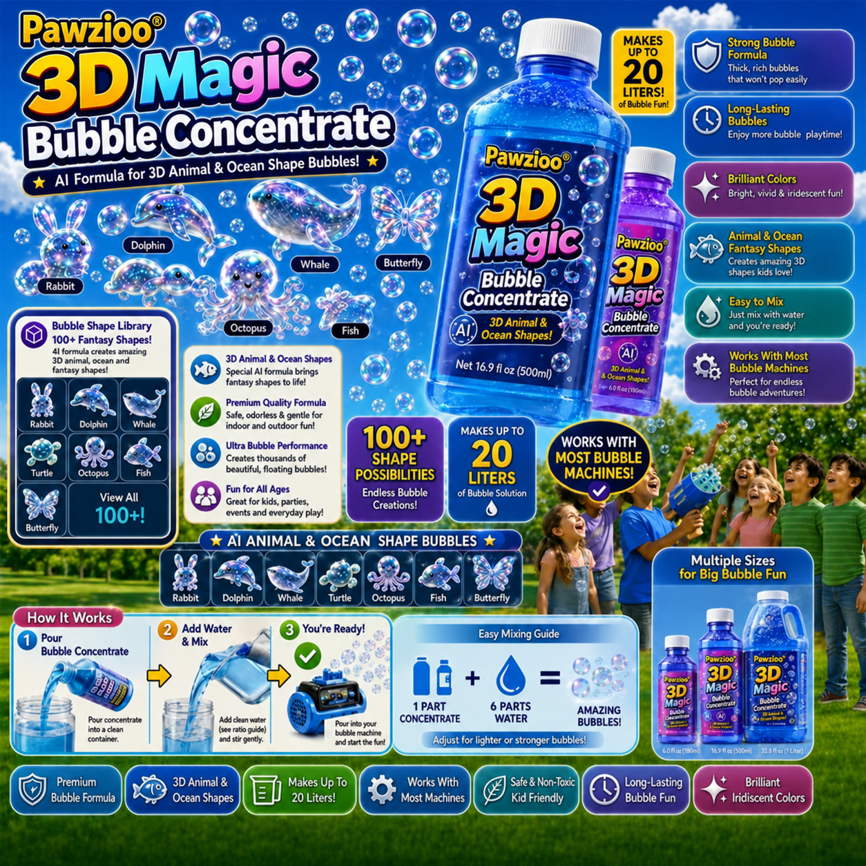 Pawzioo® Super 3D Magic Bubble Concentrate —— Animal & Ocean Fantasy Theme